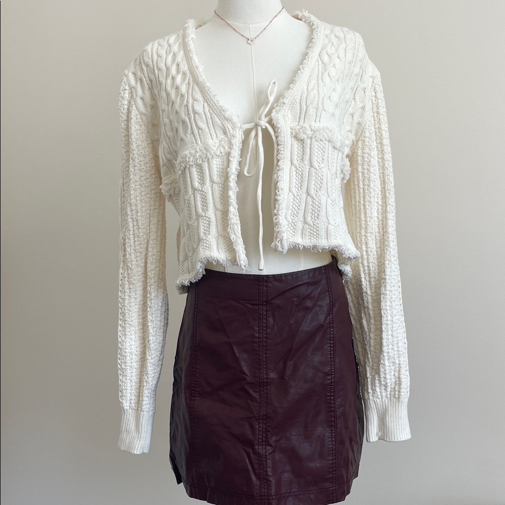 Free People Burgundy Faux Leather Pencil Skirt Zip Size 6
